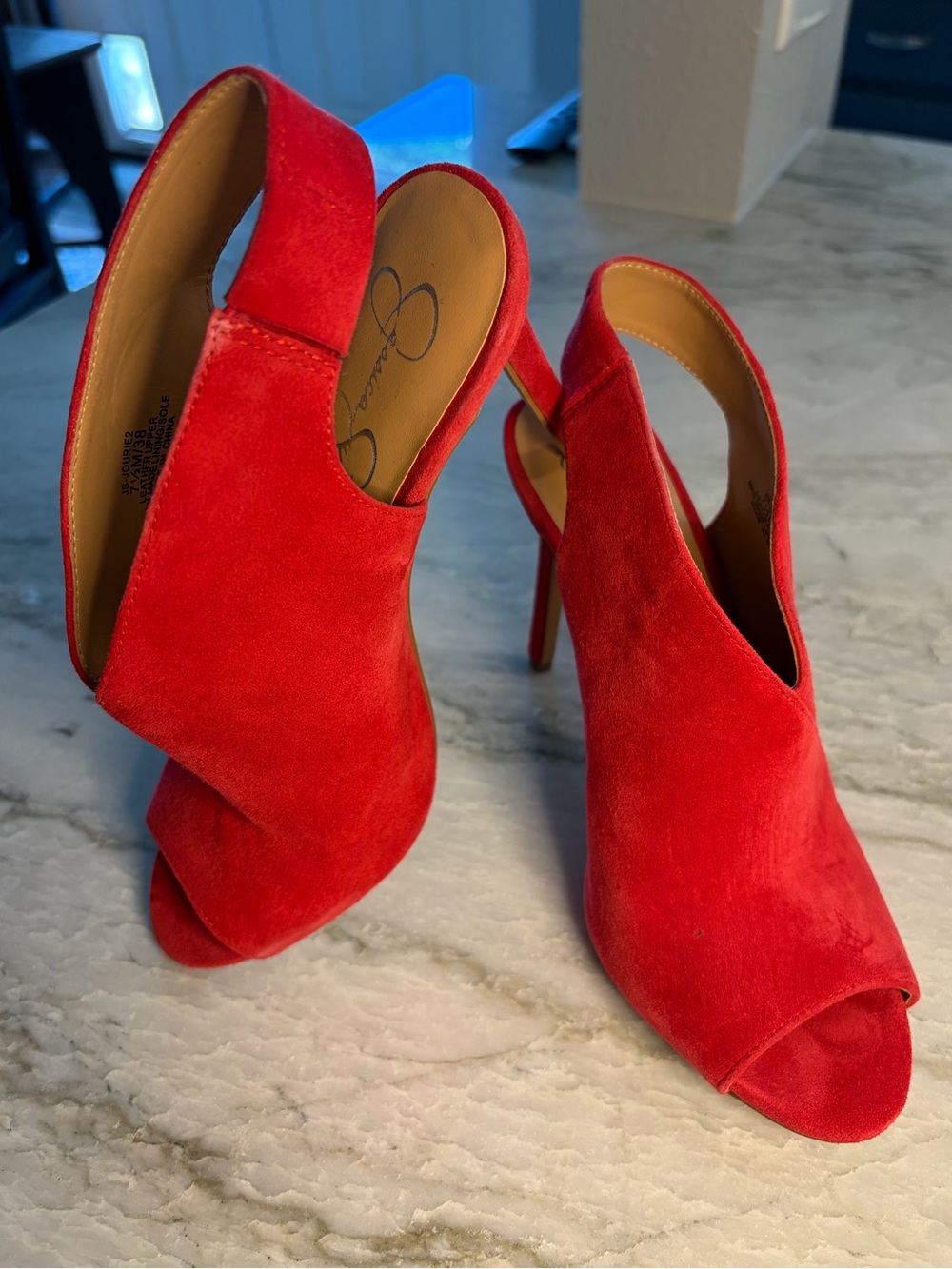 Jessica Simpson Red Suede Open-Toe Stiletto Sandals - Picture 4 of 6